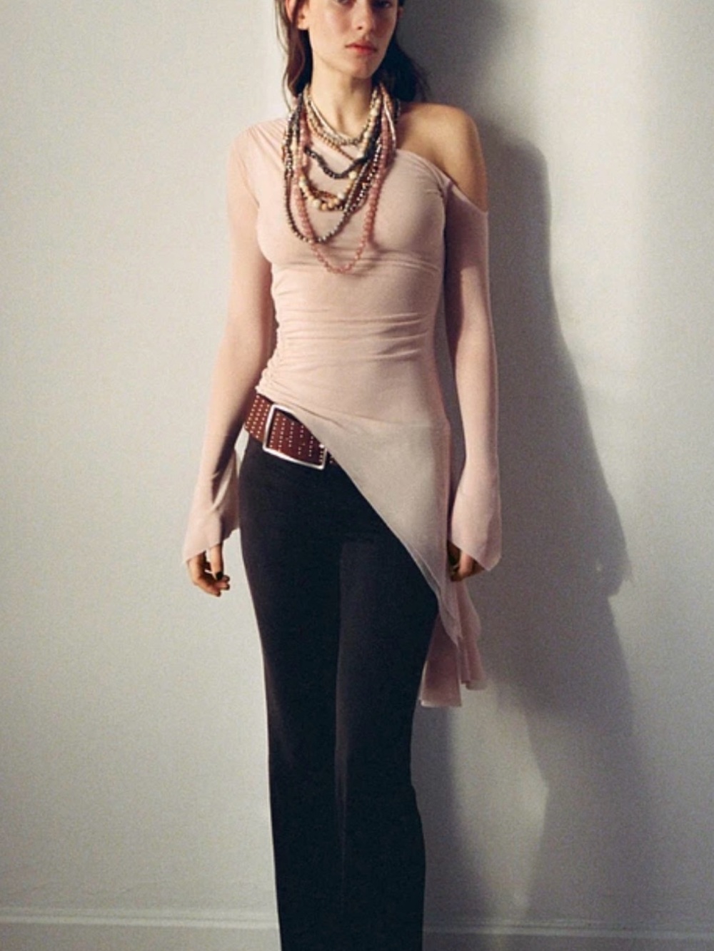 Zara Blush Pink One-Shoulder Top